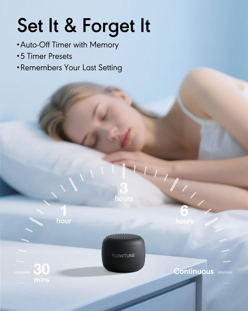 FLOWTUNE Sound Machine White Noise Machine for Baby Adults, Mini Portable Sound Machine for Travel, 6H Timer, 18 Soothing Sleep Sounds Gift (Black) - Image 5